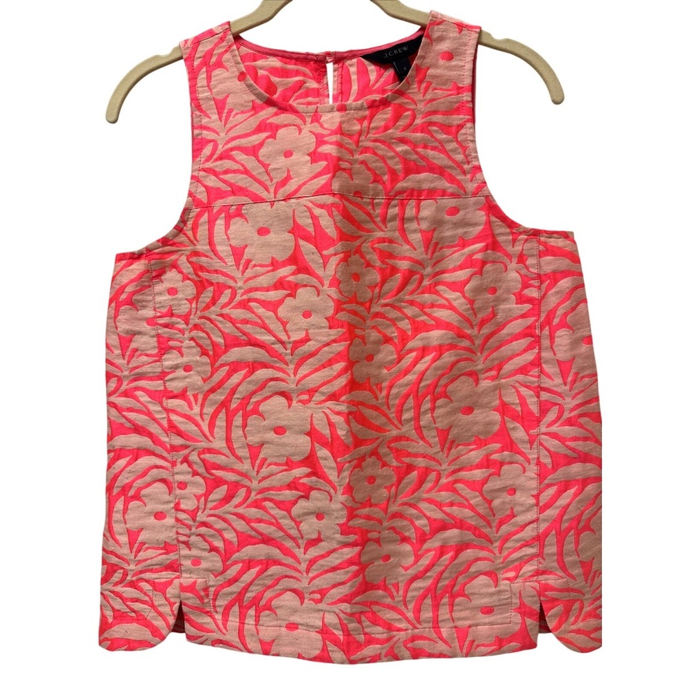 J. Crew Shirt‎ Hot Pink Floral Plumeria Jacquard Sleeveless Tank Size 2 Preppy